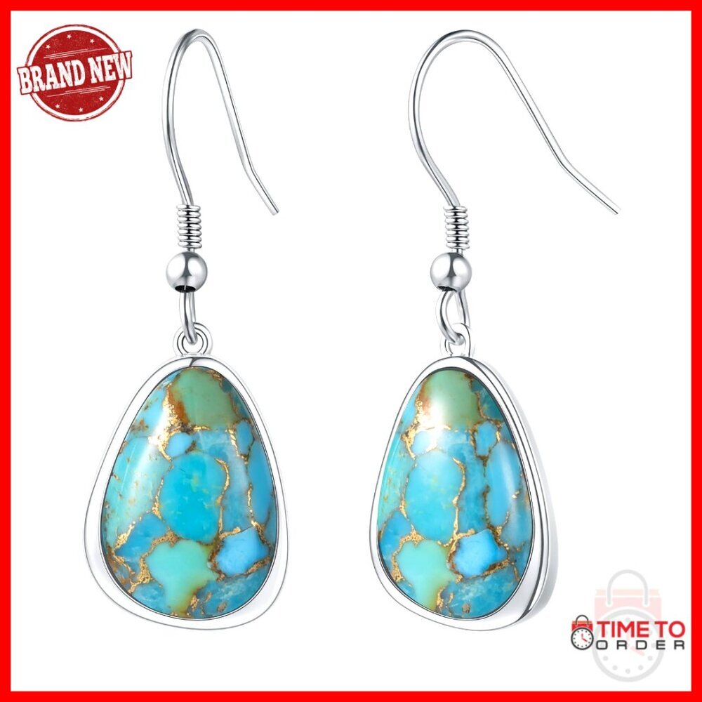 Sterling Silver Dangle Drop Earrings with Turquoise Gemstone